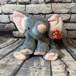 Vintage Ty Pluffies Elephant "WINKS" Plush Gray Plush 2002 MWMT